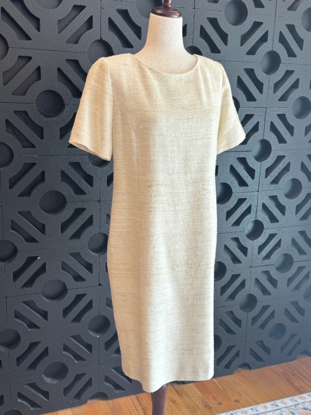 Algo 100% Silk Ivory Bouclé Textured Shift Dress EU 42
